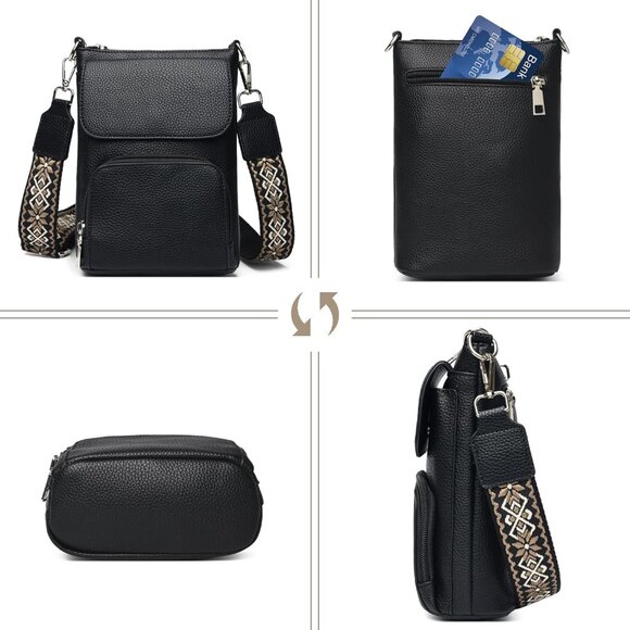 Small Leather Crossbody Bag for Women Multiple Pockets Compact Phone Purse - Picture 6 of 8